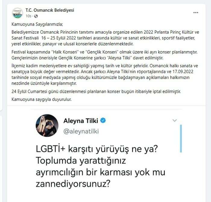 Aleyna Tilki Nin Konseri Iptal Edildi Bursa Hayat Gazetesi
