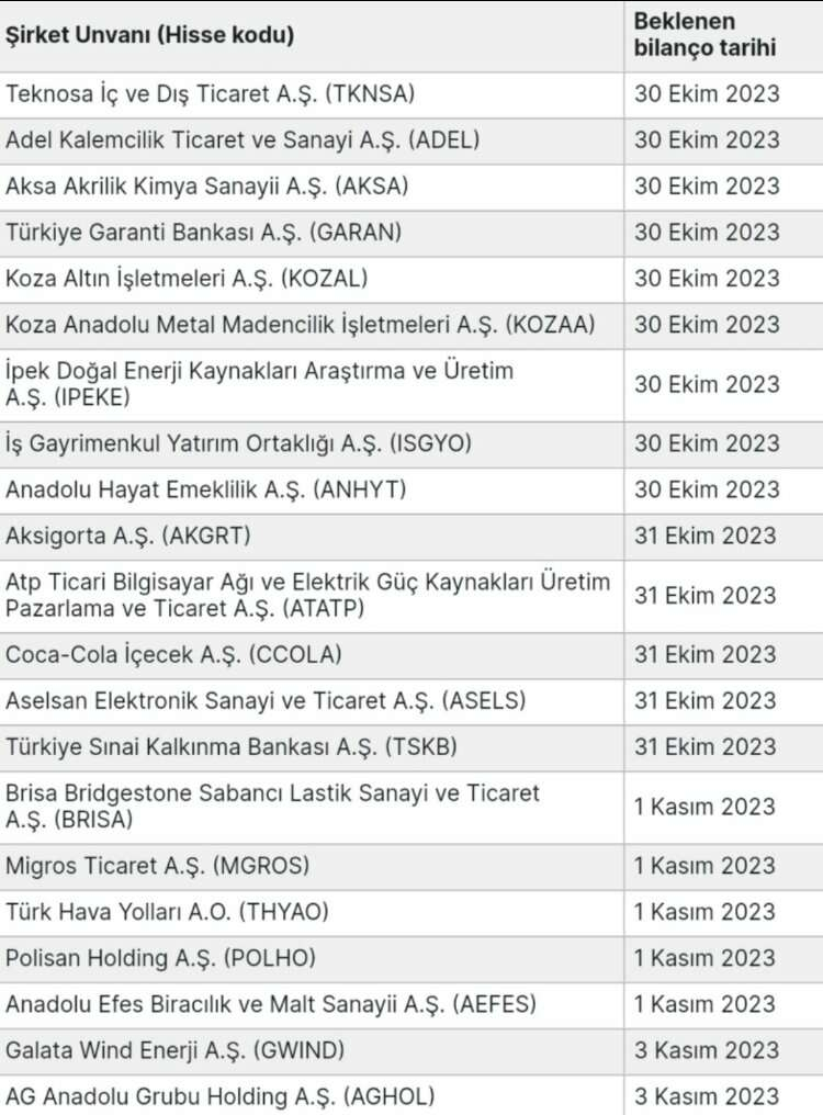 Şirketler bilançolarını açıklıyor!-2