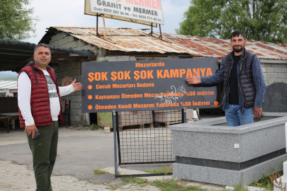 Mermer işletmecisinden ilginç mezar taşı kampanyası