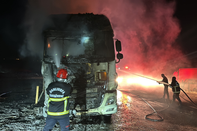 Yabancı plakalı TIR alevlere teslim oldu