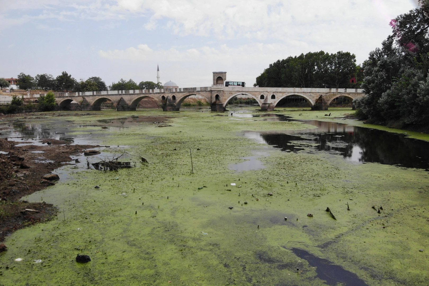 Su akışı durdu, Tunca Nehri yeşile döndü