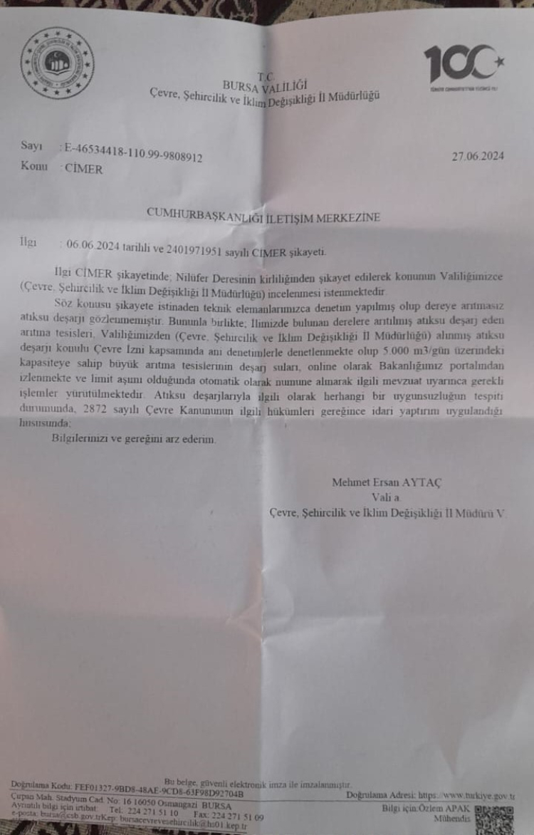 CİMER'den Nilüfer Çayı şikayetine cevap: Atık su deşarjı tespit edilemedi - Bursa Hayat Gazetesi-5