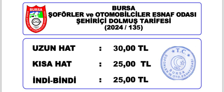 Bursa’da taksi ve dolmuş ücretlerine zam geldi - Bursa Hayat Gazetesi-2