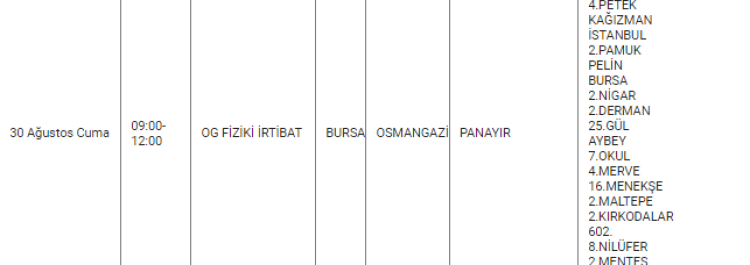 Bursa elektrik kesintisi| 30 Ağustos 2024 Bursa Hayat Gazetesi -2