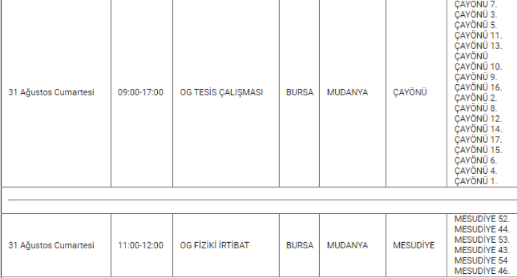 Bursa elektrik kesintisi| 31 Ağustos 2024 | Bursa’da ne zaman elektrikler kesilecek? Bursa Hayat Gazetesi -4