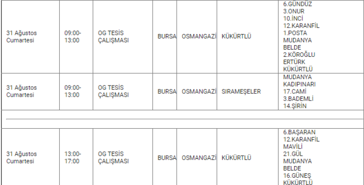 Bursa elektrik kesintisi| 31 Ağustos 2024 | Bursa’da ne zaman elektrikler kesilecek? Bursa Hayat Gazetesi -2