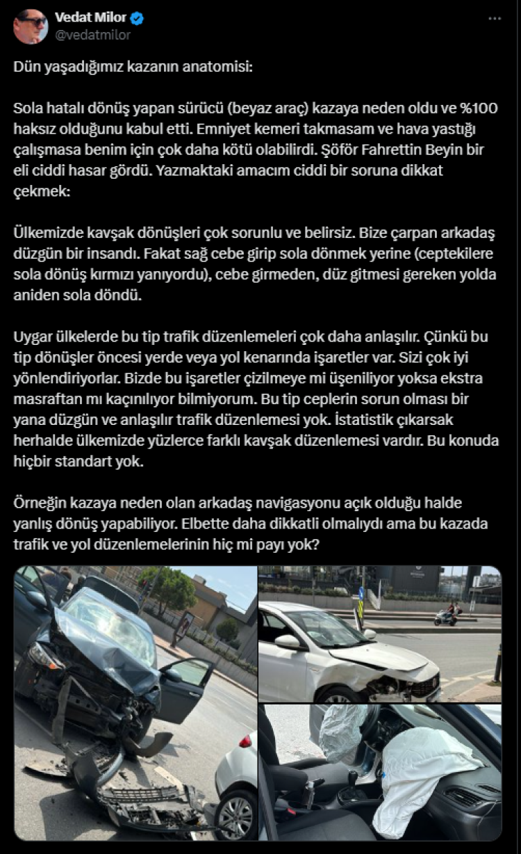 Vedat Milor trafik kazası geçirdi!  