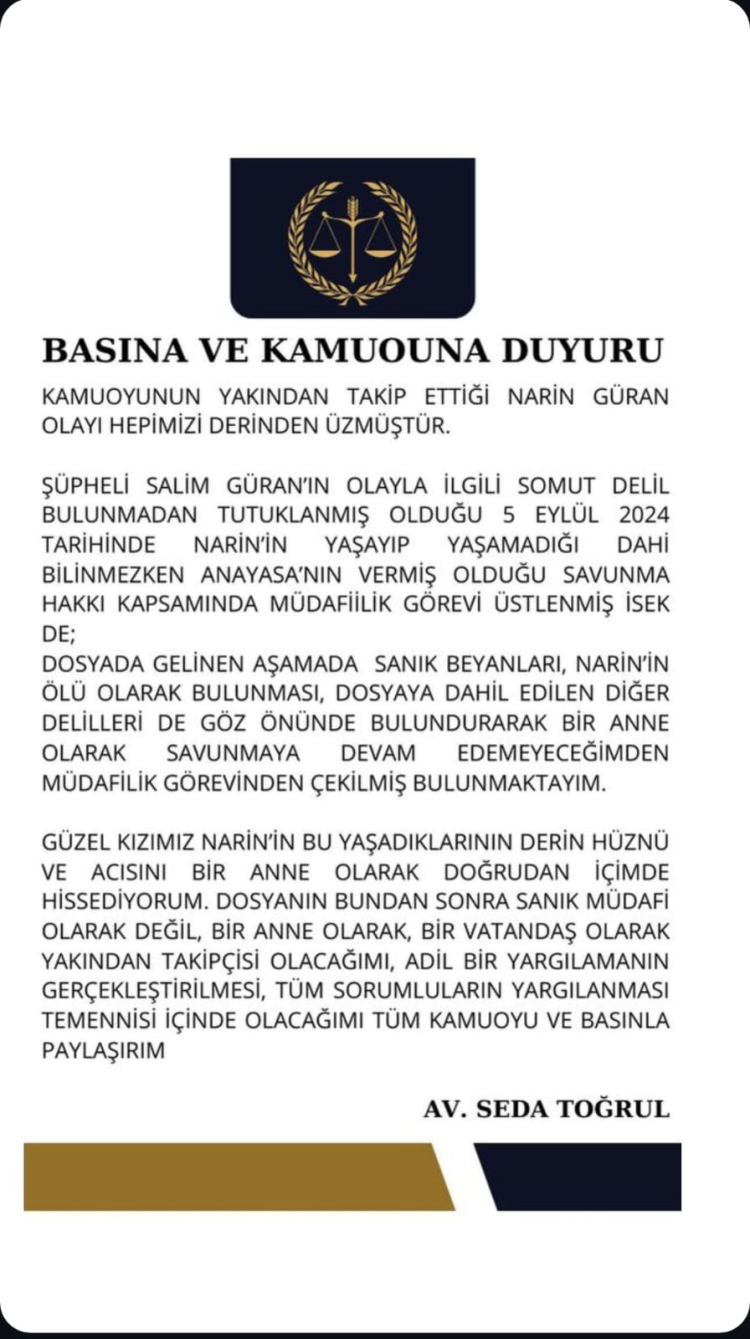 Narin Güran cinayeti: Avukat davadan çekildi! Bursa Hayat Gazetesi -2