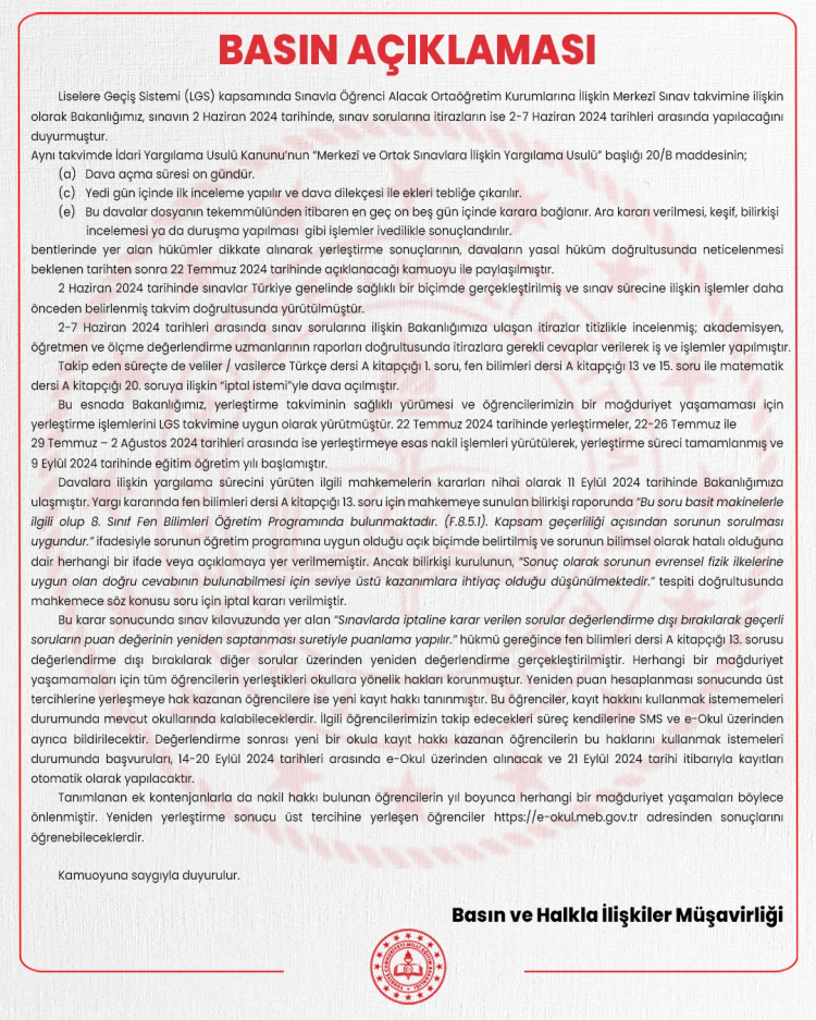 MEB duyurdu: LGS'de puanlar tekrar hesaplanacak Bursa Hayat Gazetesi -2