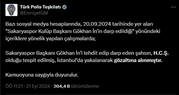 Sakaryaspor Kulüp Başkanı darp edildi! Emniyetten açıklama Bursa Hayat Gazetesi -2