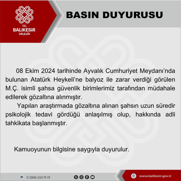 Atatürk heykeline balyozlu saldırı: Valilikten açıklama! Bursa Hayat Gazetesi -2