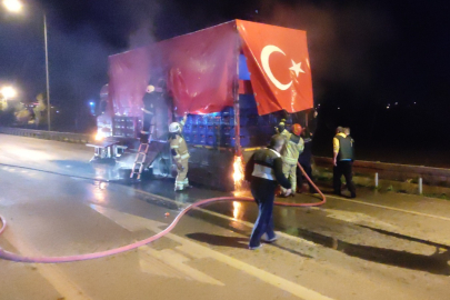 Bursa'da seyir halindeki kamyonun lastiğinden yangın çıktı